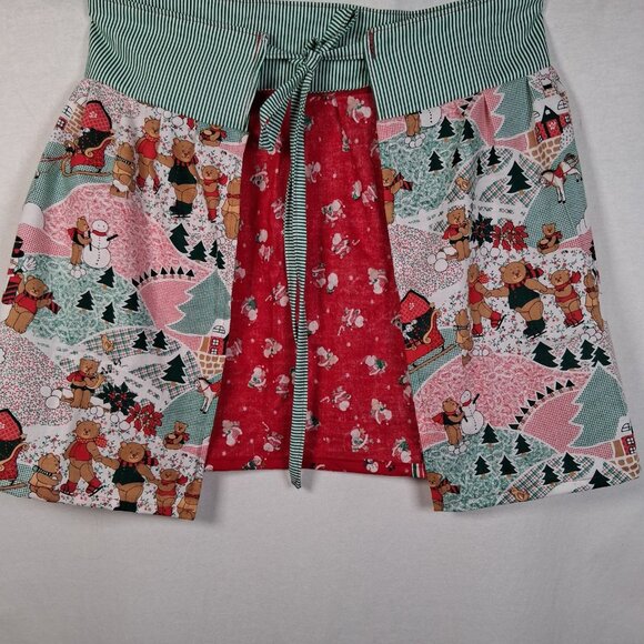 Handmade Christmas Apron Patchwork Holiday Teddy Bear Santa Claus One Of A Kind - Picture 5 of 11